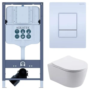Комплект инсталляции Aquatek Pneumo N 49 с безободковым унитазом Aquatek Европа клавиша Aquatek Pnn-0000001 белая