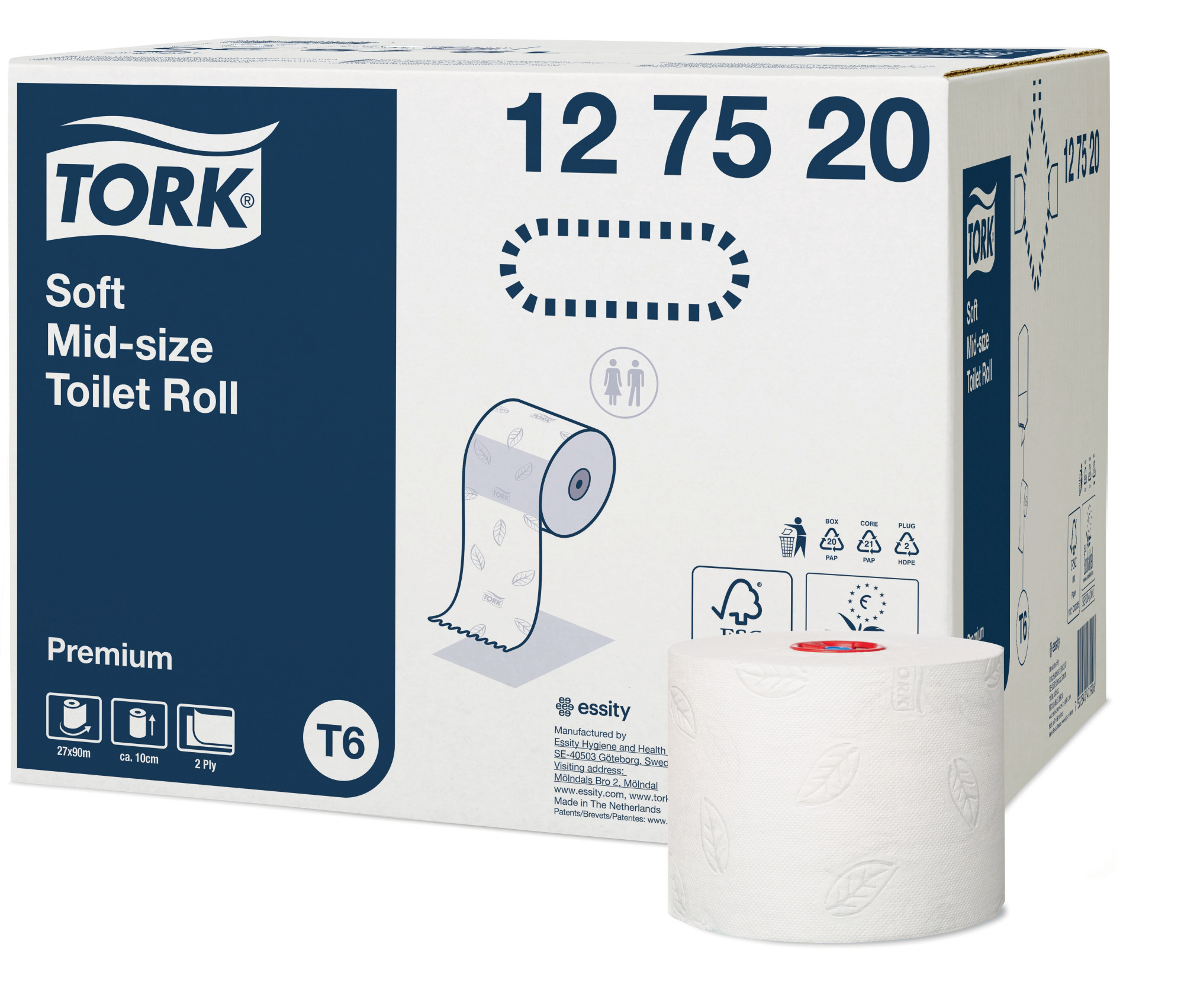 12752040 Мягкая туалетная бумага среднего размера, 2-слойная Tork 