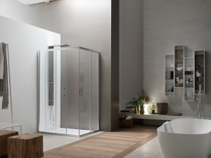 Стеклянная угловая душевая кабина с раздвижной дверью