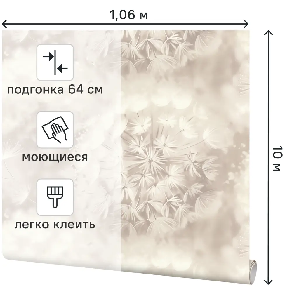 Обои флизелиновые Palitra Home Rosinka бежевые с растительным рисунком 1.06 м 89411622 STLM-1566282 - Вид №1