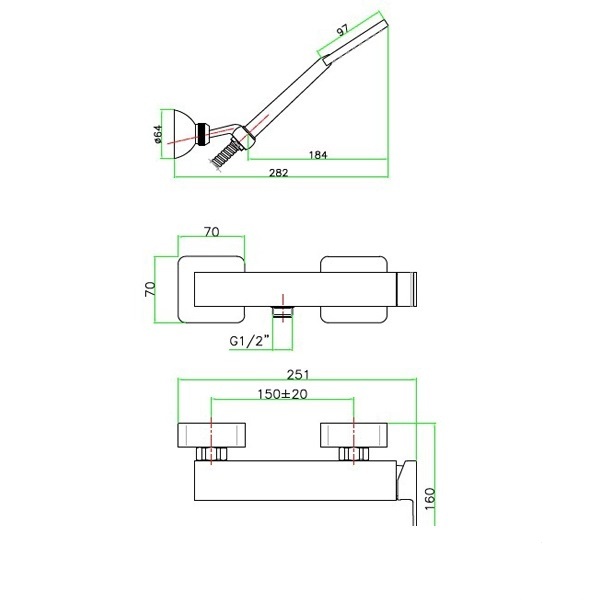 100CR8540 Смеситель для душа , хром Fiore Kube - Вид №2
