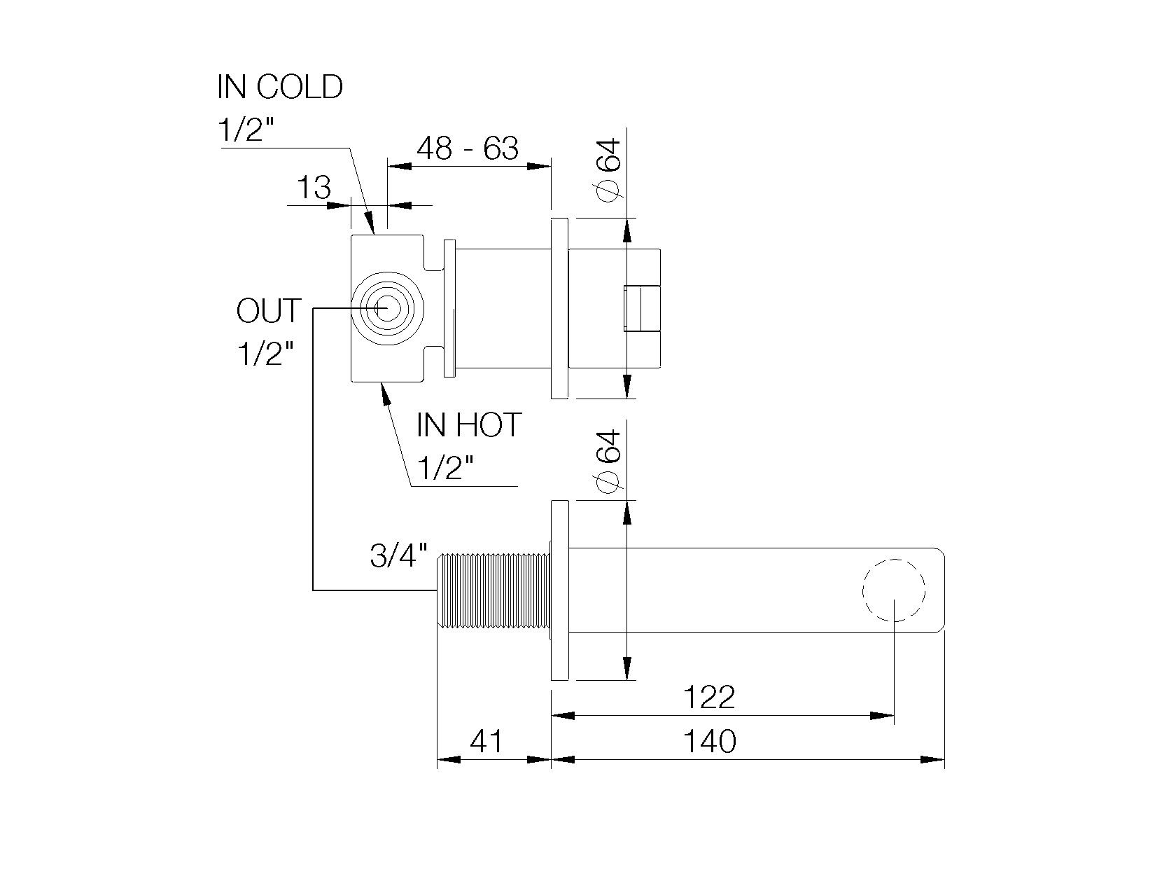 Настенный смеситель для раковины с 2 отверстиями rvb ARCH-00110554 - Вид №2