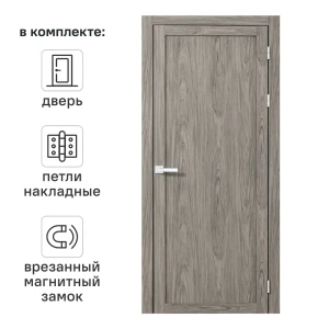 Дверь межкомнатная глухая Корсика 90x220 см полипропилен цвет орех текстурный с замком и петлями 89446422 STLM-2005627