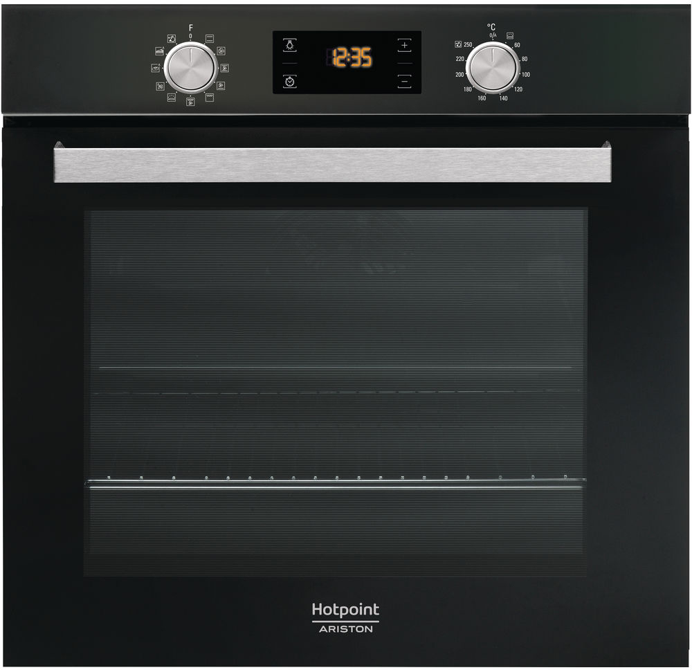 FA5 841 JH BL HA 59.5x59.5x55.1 см, 9 программ, дисплей, очистка паром, откидной гриль, телескопические направляющие на одном уровне, 71л, черный Hotpoint-Ariston Santreyd 