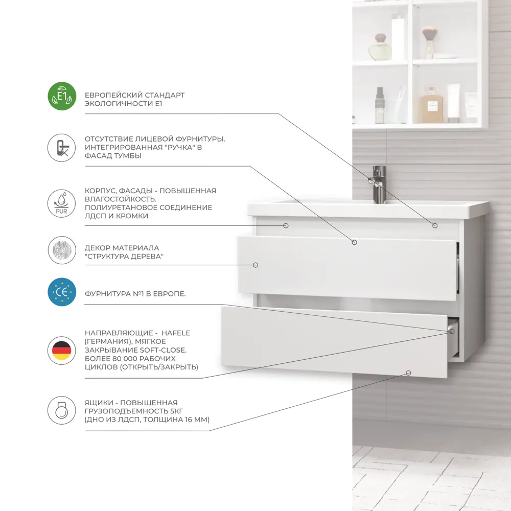 Тумба под раковину Vigo Matteo 80, цвет белый STLM-2076705 - Вид №5