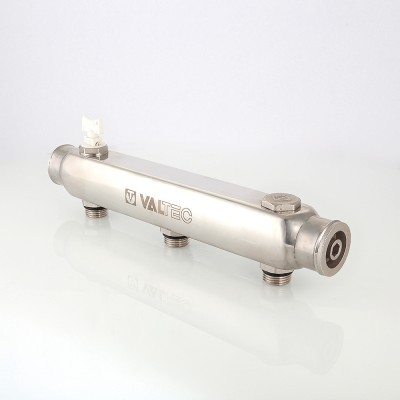 VTc.510.SS.060403 Коллектор из нержавеющей стали с межосевым расстоянием выходов 100 мм Valtec 1", 3 x 1/2"  - Вид №5