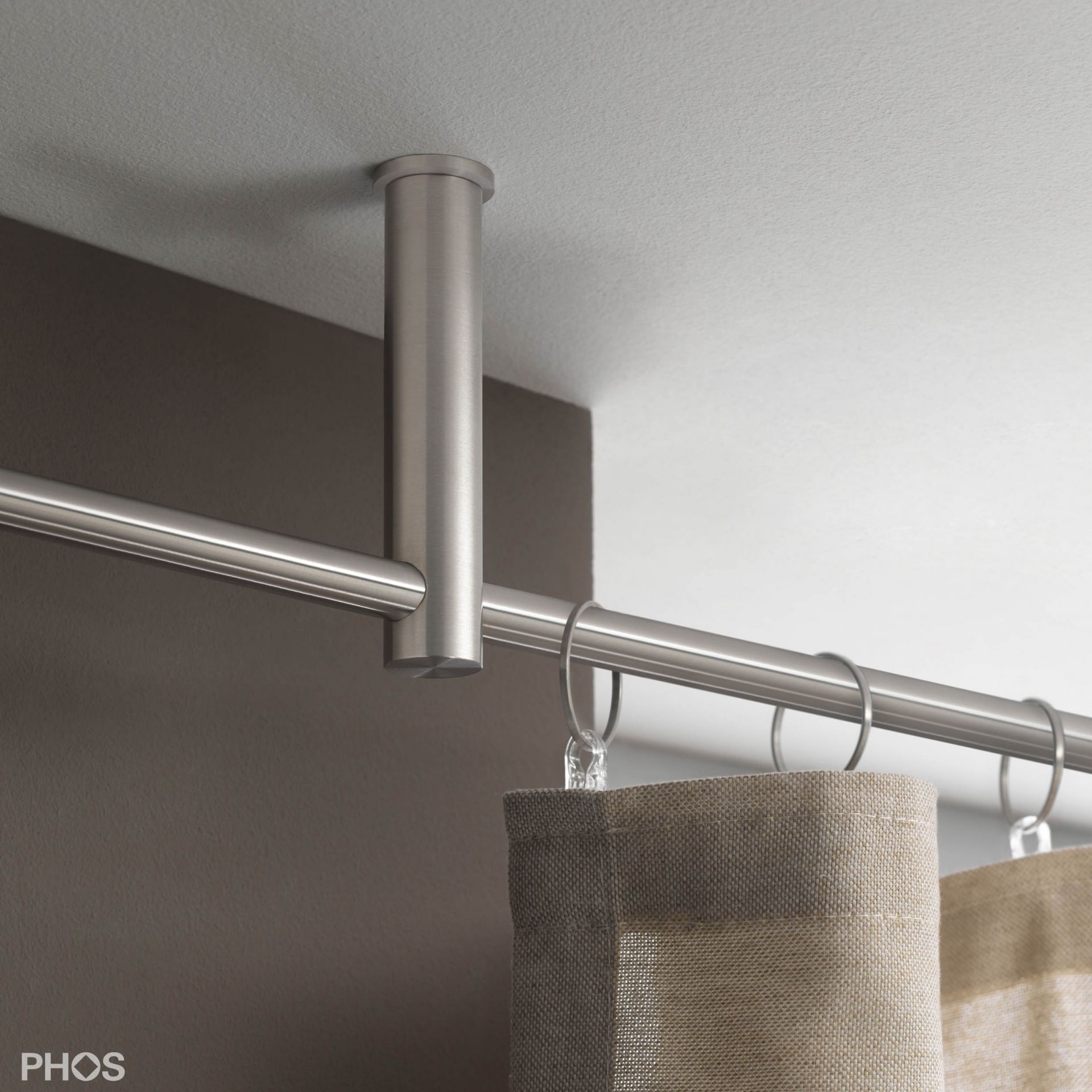 VS20-100-2600-D Комплект карнизов: 260 см с 2 держателями и 1 держателем карниза в качестве центральной опоры (среднее расстояние до потолка) PHOS  - Вид №1