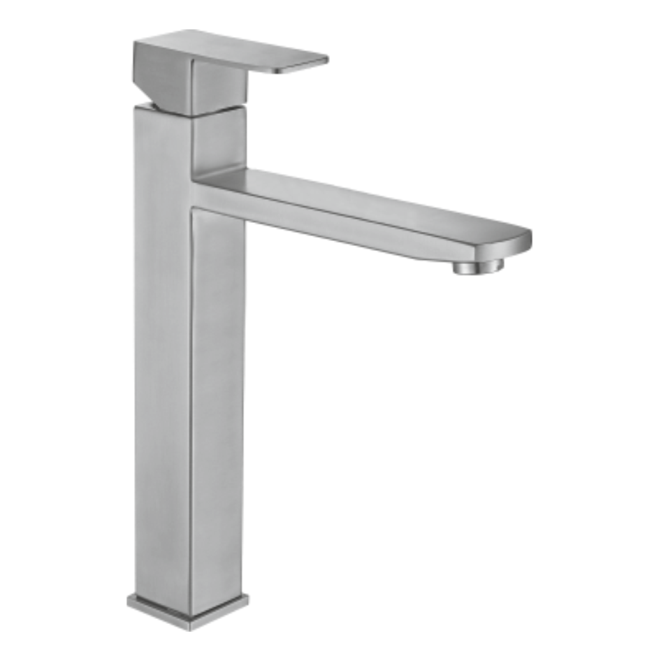 Смеситель д/ум MELANA-610202 Cubo нерж.сталь, однорычажный, сатин, литой излив - Вид №1