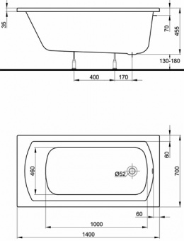 Акриловая ванна 140х70 KOLO Perfect XWP1040000  - Вид №2