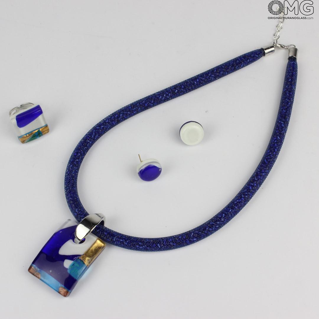2115 ORIGINALMURANOGLASS Набор украшений Cortina сине-золотой из муранского стекла 54 см  - Вид №1