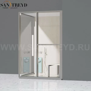 Effegibi H MEDIUM LO81010005 Комбинированная баня: хаммам и душ. Установка: в правый угол. Правая дверь. Мощность: 3 кВт макс. Размеры: длина 152 см, ширина 102 см. Отделка: матовый лакированный серый аллюминий и бежевый ламинат из керамогранита.