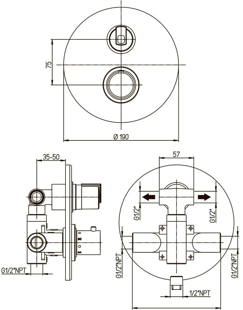 Paini Arena 92CR691TH смеситель встраиваемый для душа с дивертором - Вид №2
