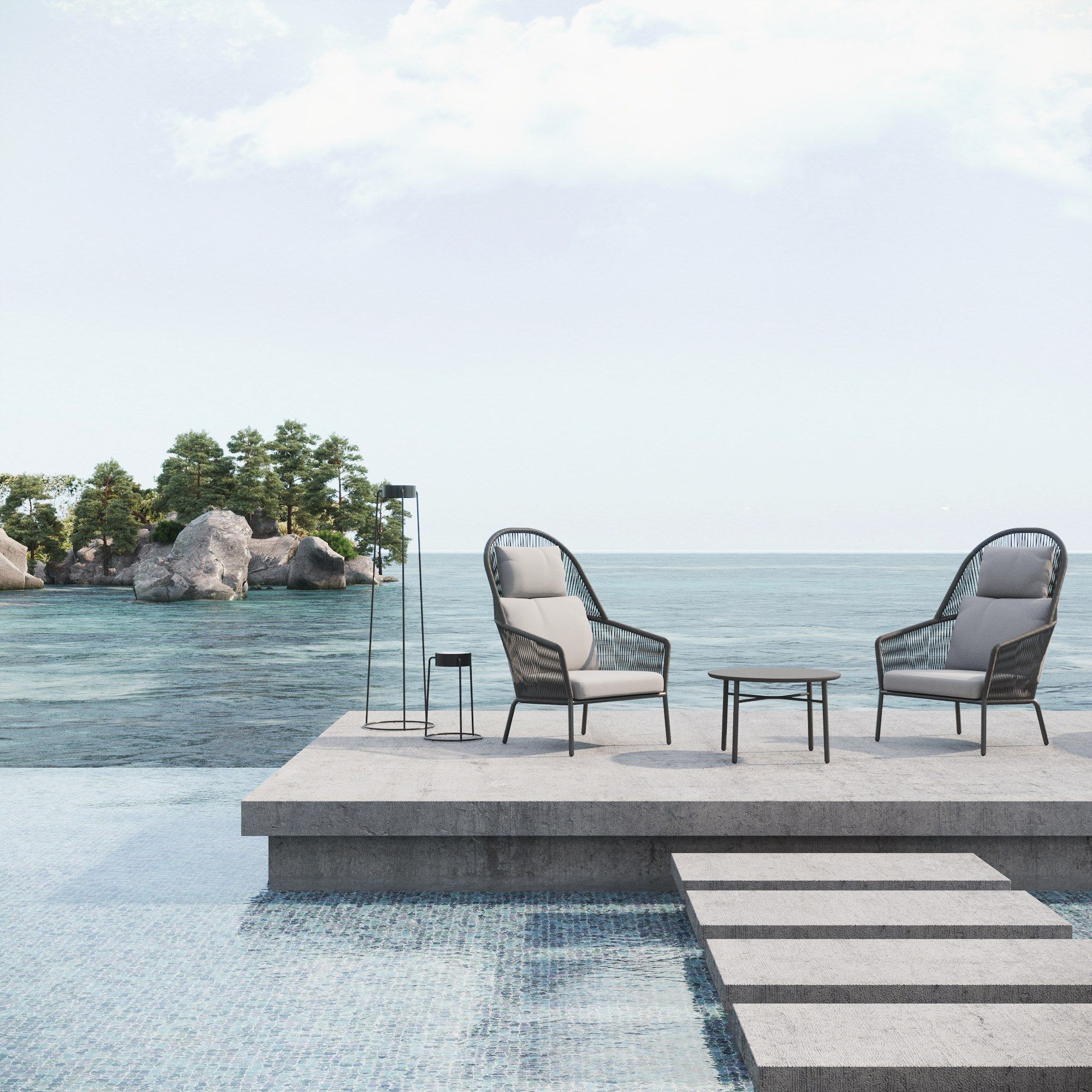 Алюминиевый круглый низкий садовый журнальный столик solpuri Loop Lounge ARCH-00021679 - Вид №1