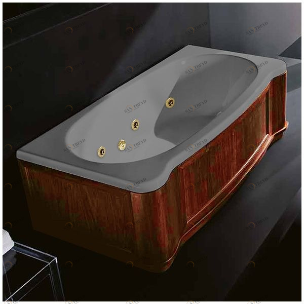 Ванна Gruppo treesse New Classic Young STX-V674B-DX-WO-SEZ серая с золотой фурнитурой и гидромассажем и дезинфекцией прямоугольная правая деревянная панель орех STXV674BDXWOSEZ