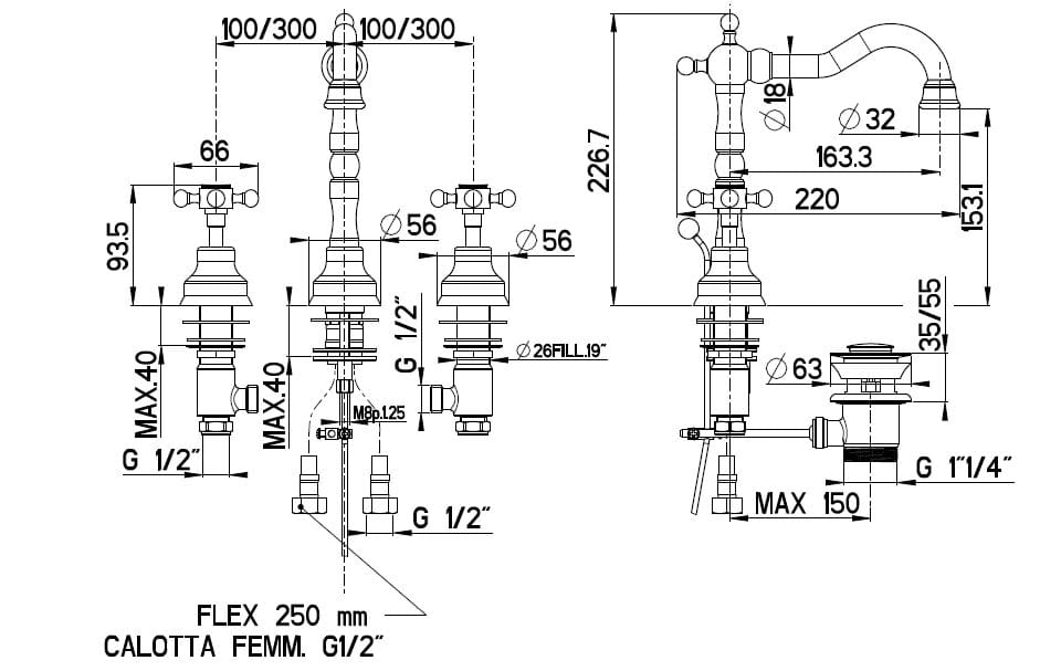 Смеситель для раковины с 3 отверстиями Gaia Mobili Complements ARCH-00127628 - Вид №2