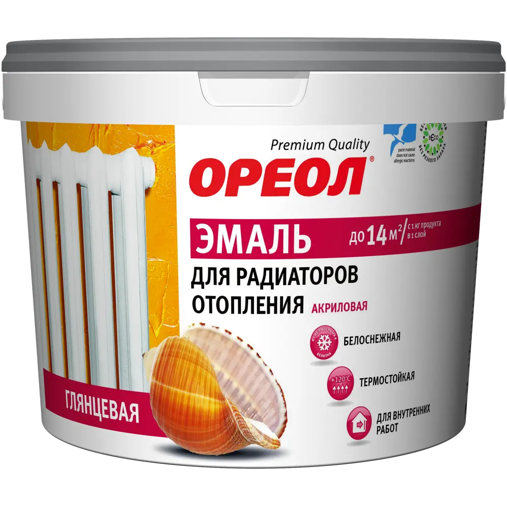 Эмаль акриловая для радиаторов отопления Ореол термостойкая глянцевая 2.5 кг STLM-2158397 - Вид №1