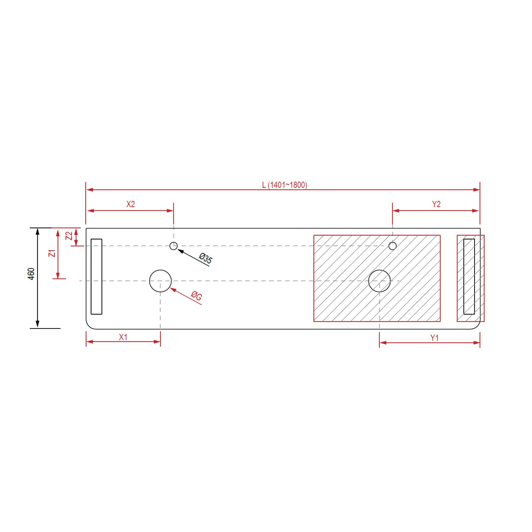 24467 SALGAR Столешница от 1401 до 1800 для верхней раковины с полотенцесушителем WHITE SOLID 12 мм  - Вид №1