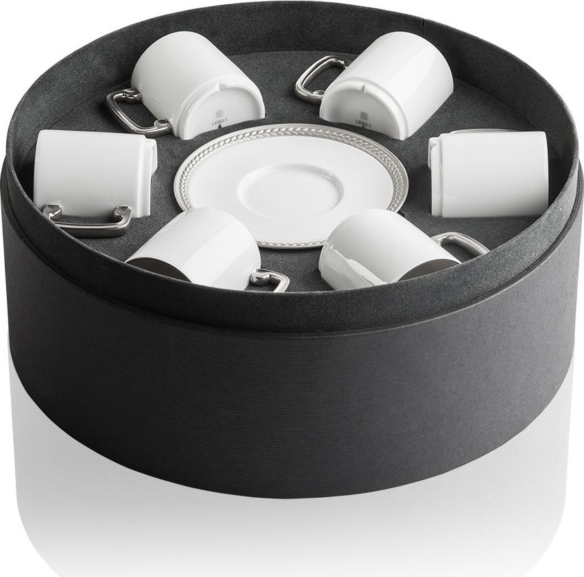 10571419 L’Objet Набор из 6 чашек для эспрессо с блюдцами 230мл "Плетеный шелк" (платиновый декор) п/к Фарфор 