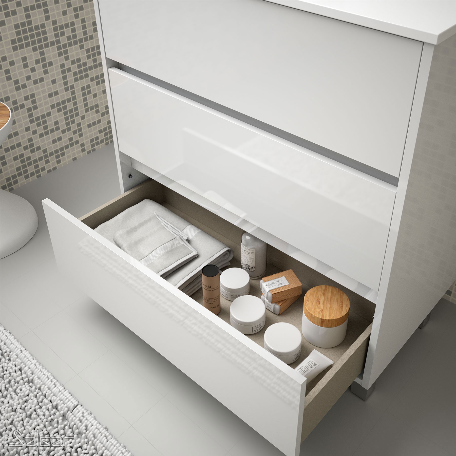 85140 SALGAR Мебель для умывальника ARENYS 1000 WHITE GLOSS LACQUERED + Раковина Глянцевый белый - Вид №1