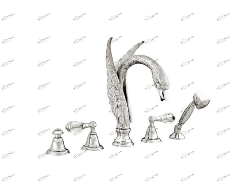 039656.D00.50 Набор для ванны с пятью отверстиями и кристаллами сваровски Яркий хром Mestre Swan