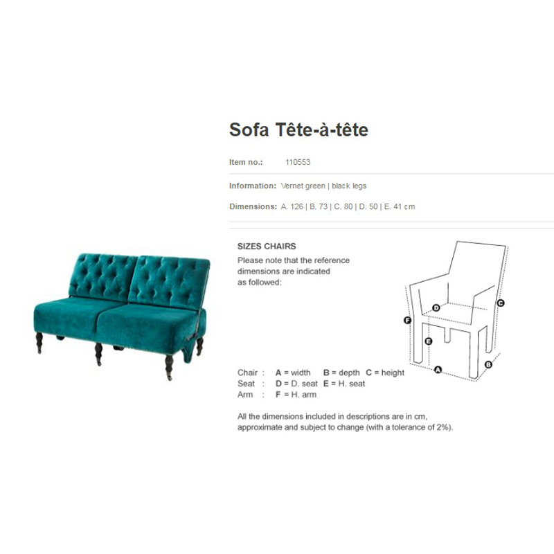 Диван прямой бирюзовый 110553 Eichholtz EICHHOLTZ ДИЗАЙНЕРСКИЕ, EICHHOLTZ 247539 Зеленый  - Вид №1