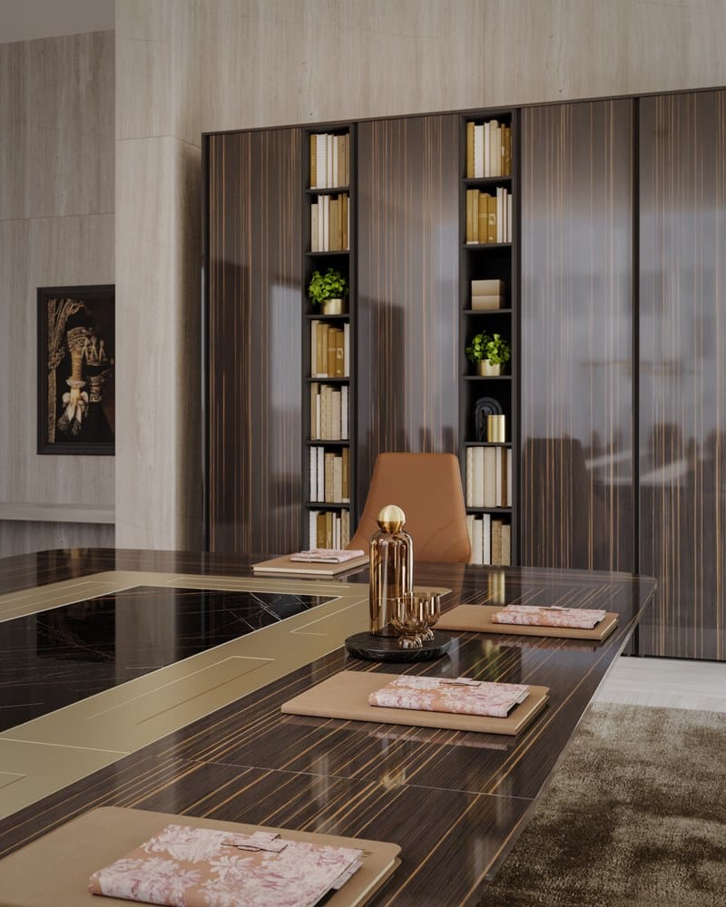 Прямоугольный стол для встреч из черного дерева и мраморной столешницы PROF Bespoke ARCH-00041592 - Вид №5