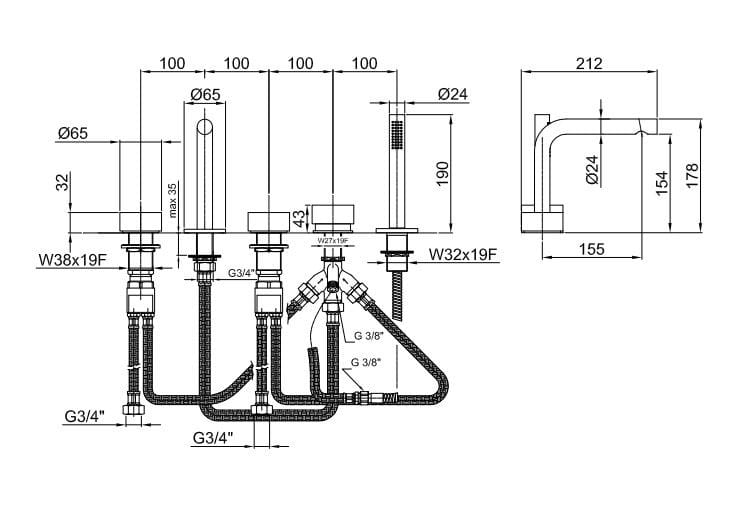 Набор для ванны с 5 отверстиями и ручным душем ABOUTWATER AF/21 ARCH-00100910 - Вид №1