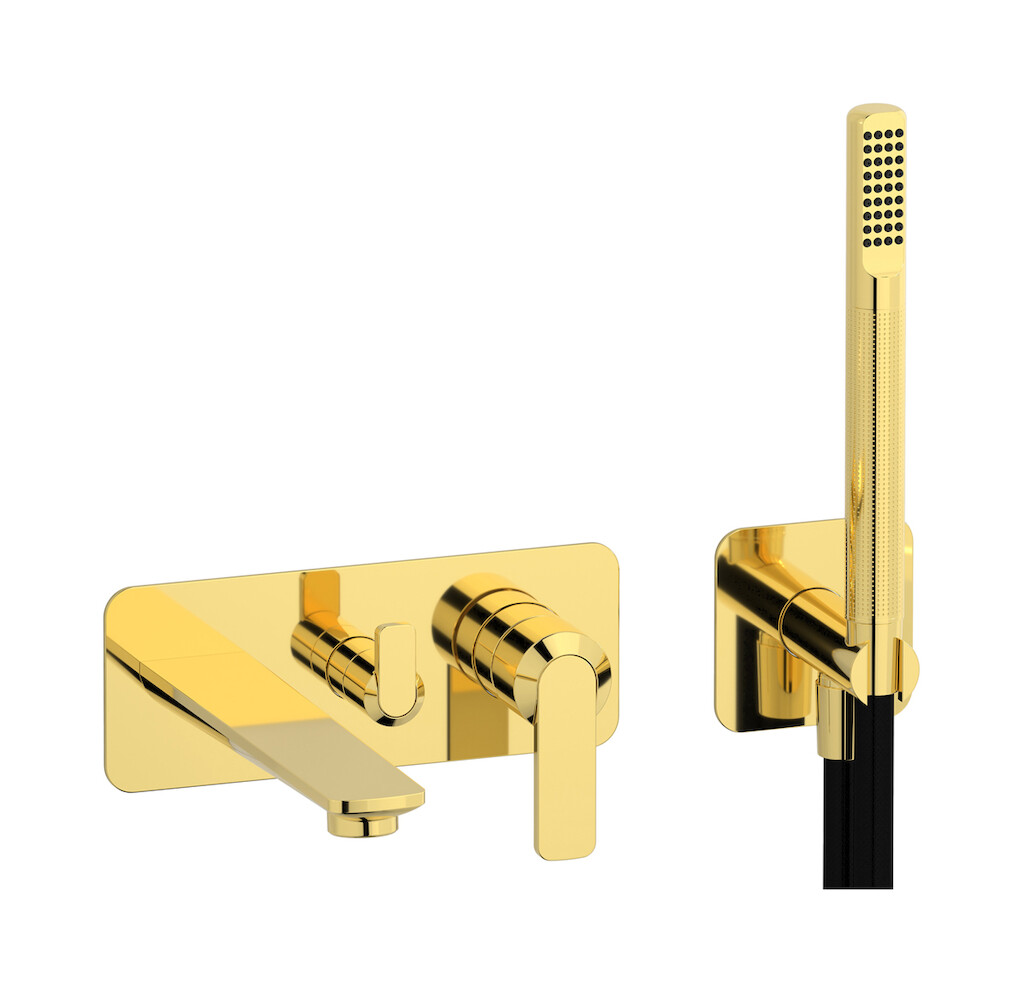 Настенный смеситель для ванны с изливом и отдельным душем WE ARE IB c6498oo Gold C-67