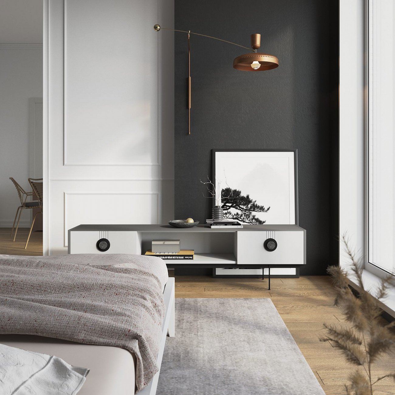 Тумба под телевизор бело-серая Lago BRAGIN DESIGN LIVING 00-3974648 Белый;серый - Вид №1