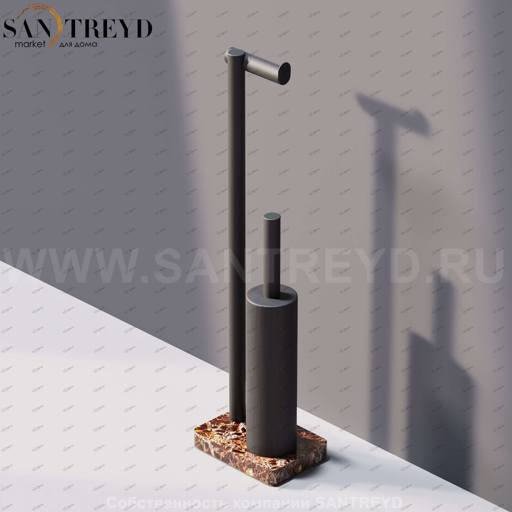 Agape DOT LINE Конструкция с функцией держателя для туалетной бумаги с туалетныи ершом под темный дуб на подставке из коричневого мрамора ADTL0460.RWD ADTL0460RWD