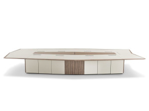 Прямоугольный стол для совещаний с кожаной обивкой и системой люверсов