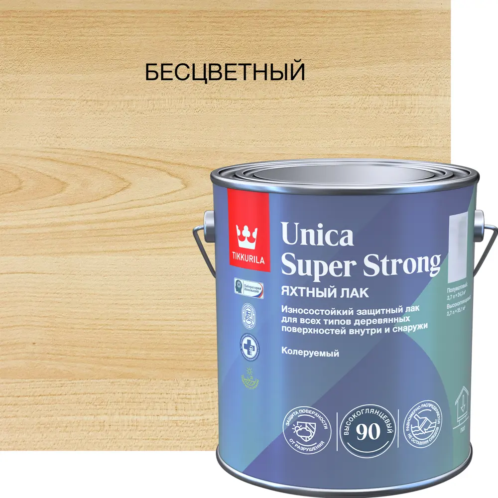 87660455 Лак яхтный Tikkurila Unica Super Strong База ЕР бесцветный высокоглянцевый 2.7 л STLM-0858925  - Вид №1