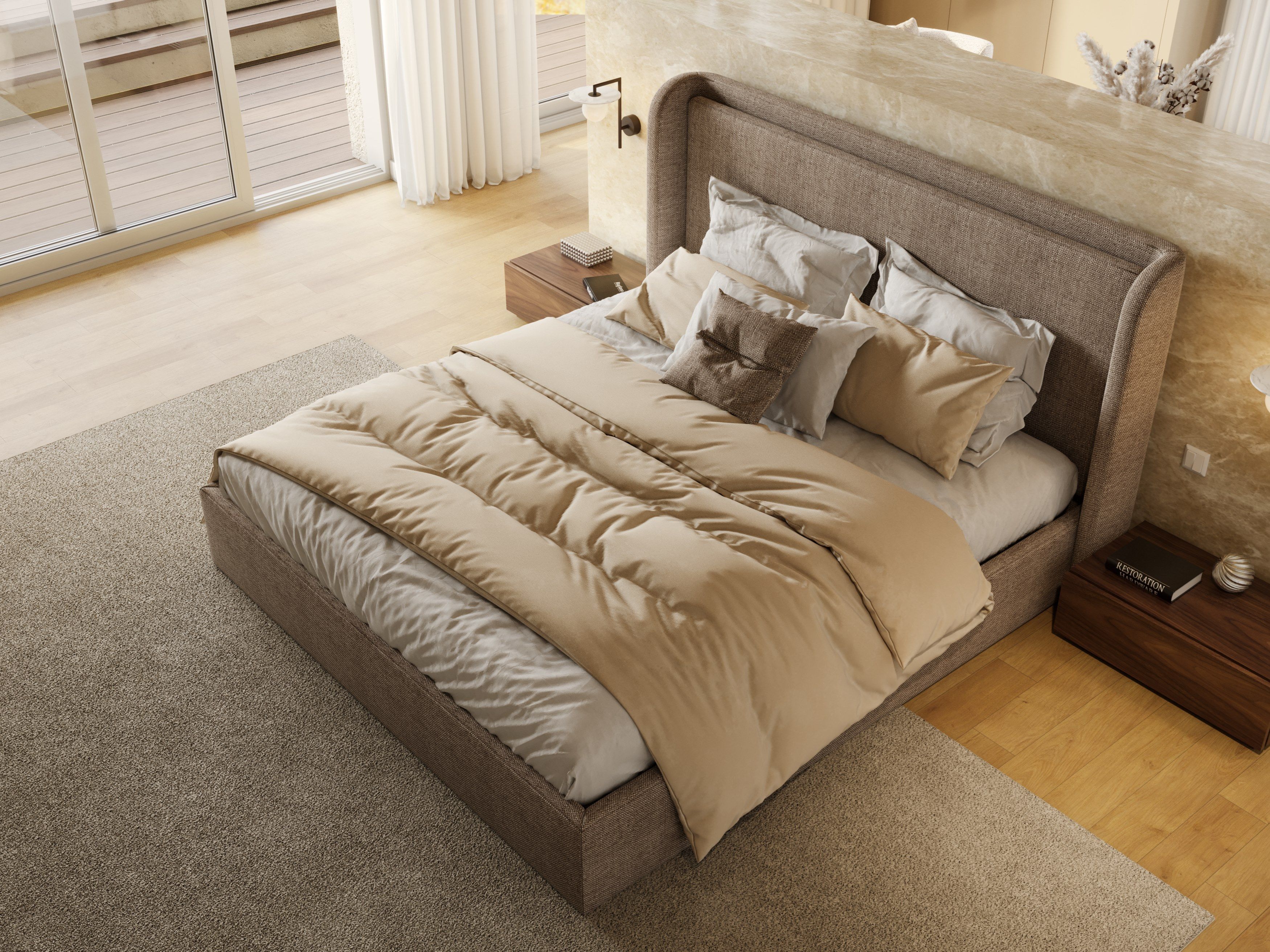 Двуспальная кровать из ткани с мягким изголовьем Stylish Club Porto ARCH-00034730 - Вид №8