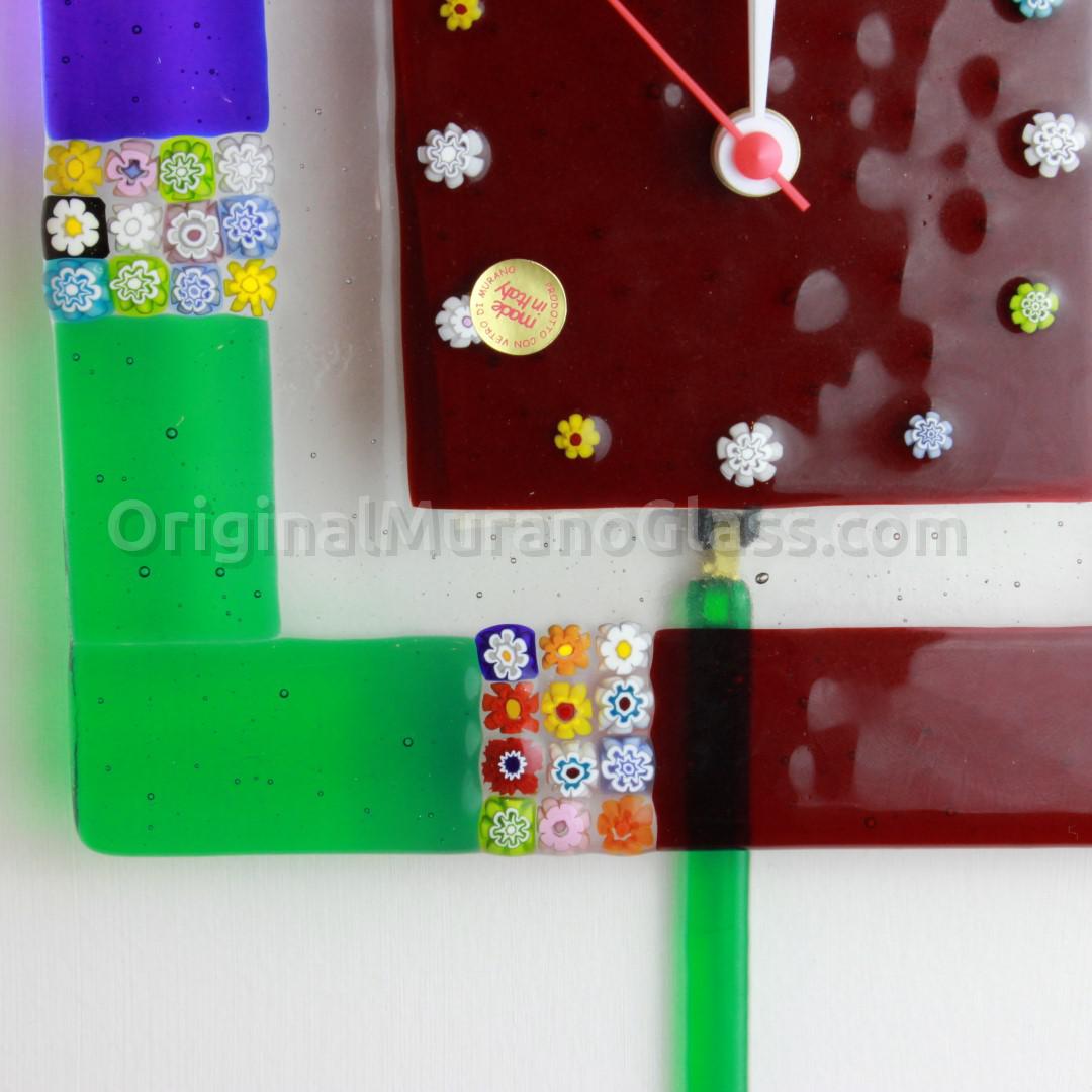 1268 ORIGINALMURANOGLASS Настенные часы с маятником Разноцветная муррина - средние - муранское стекло 22 см  - Вид №1