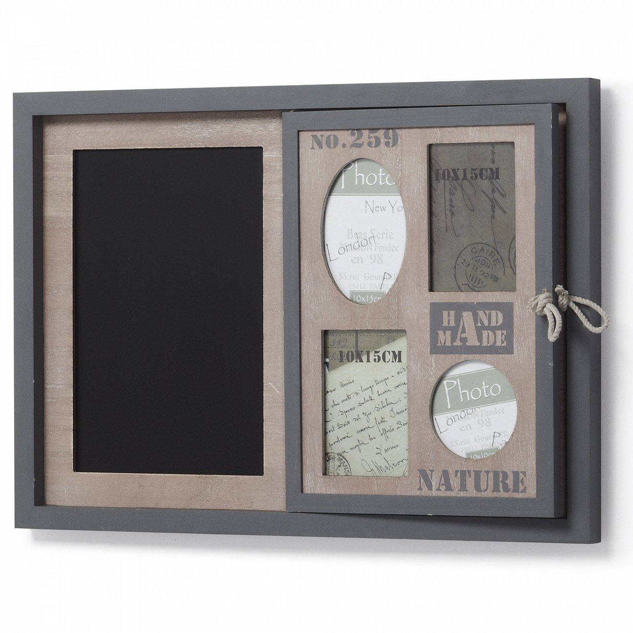 Фоторамка серая с зеркалом и доской Nature от La Forma LA FORMA NATURE 00-3865219 Серый;черный - Вид №1