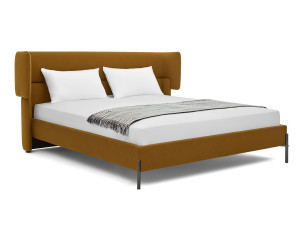 Двуспальная кровать из ткани с мягким изголовьем