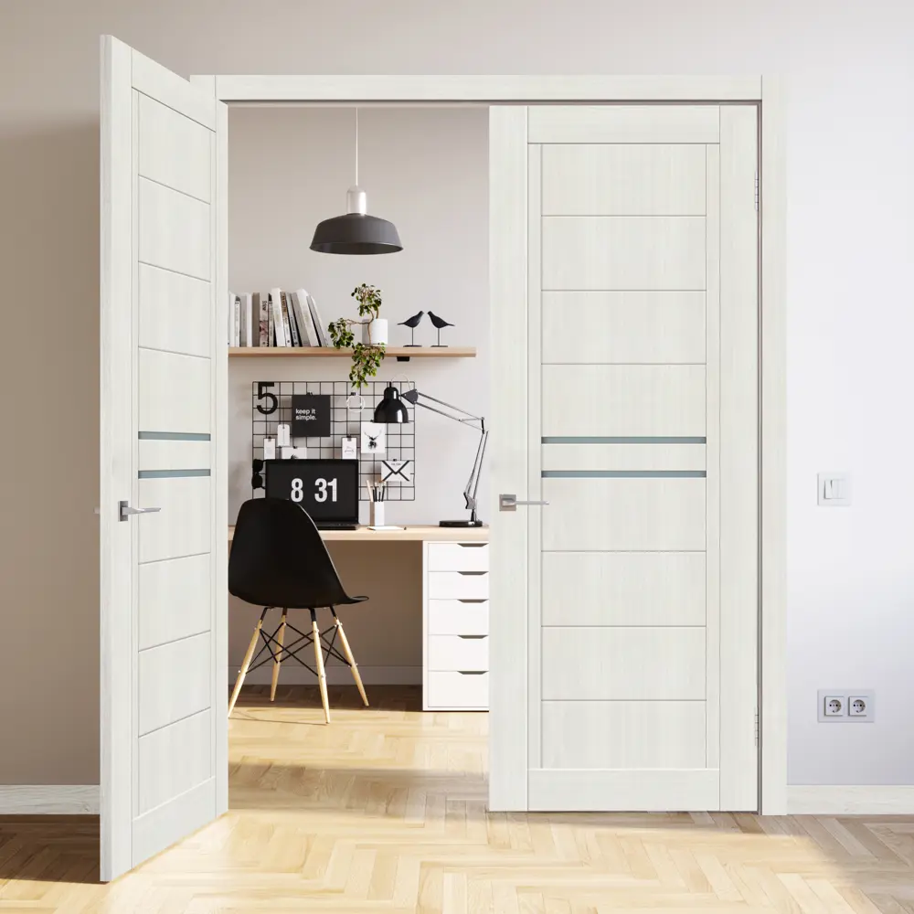 Дверь межкомнатная со стеклом Некст 2 70x200 см ПВХ цвет дуб молочный с замком и петлями 82873200 STLM-2009671 VELLDORIS  - Вид №7