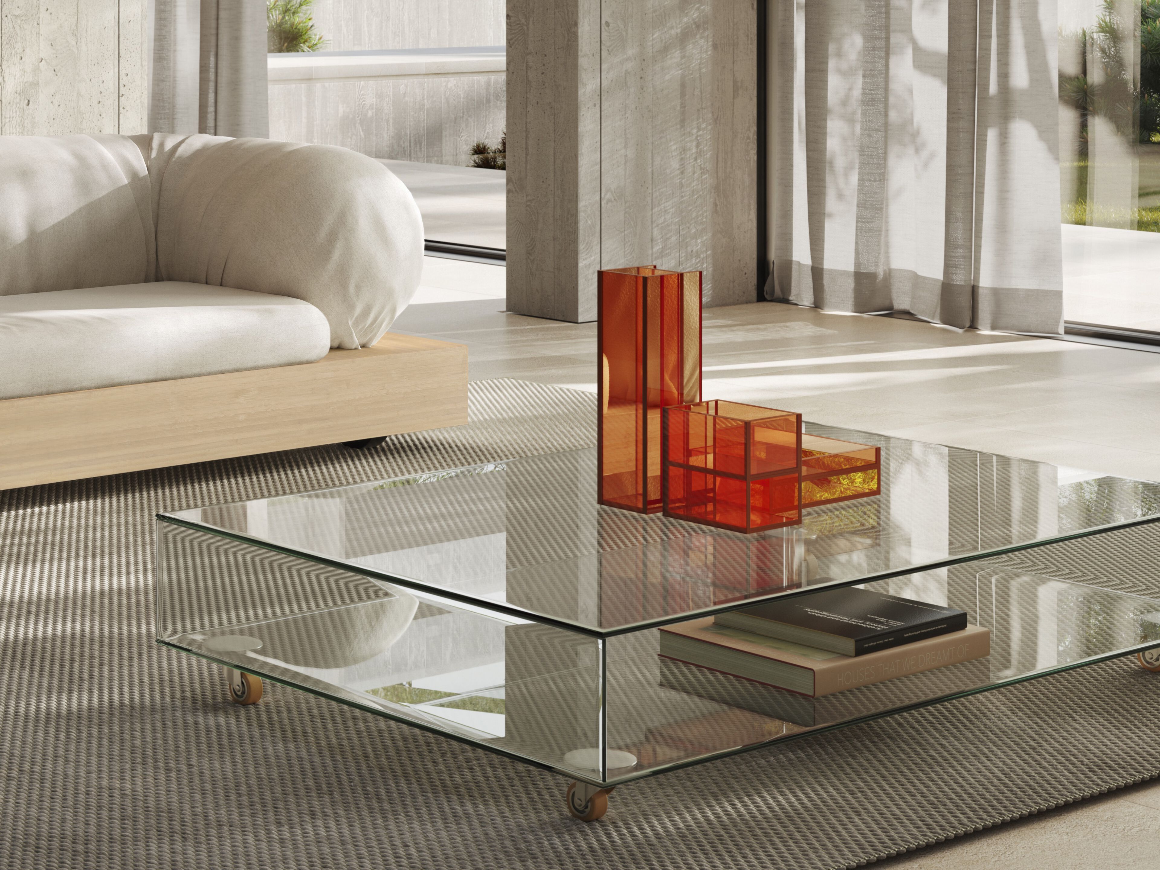 Стеклянный низкий квадратный журнальный столик с колесами Natuzzi Italia PATIO ARCH-00110550 - Вид №4