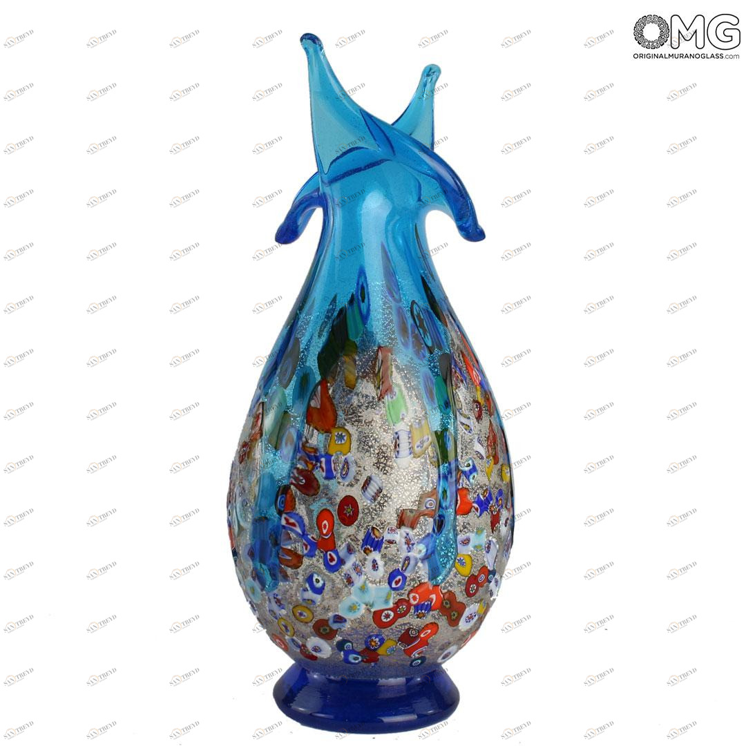 4468 ORIGINALMURANOGLASS Ваза Воздушный змей - голубая - муранское стекло OMG 15 см 