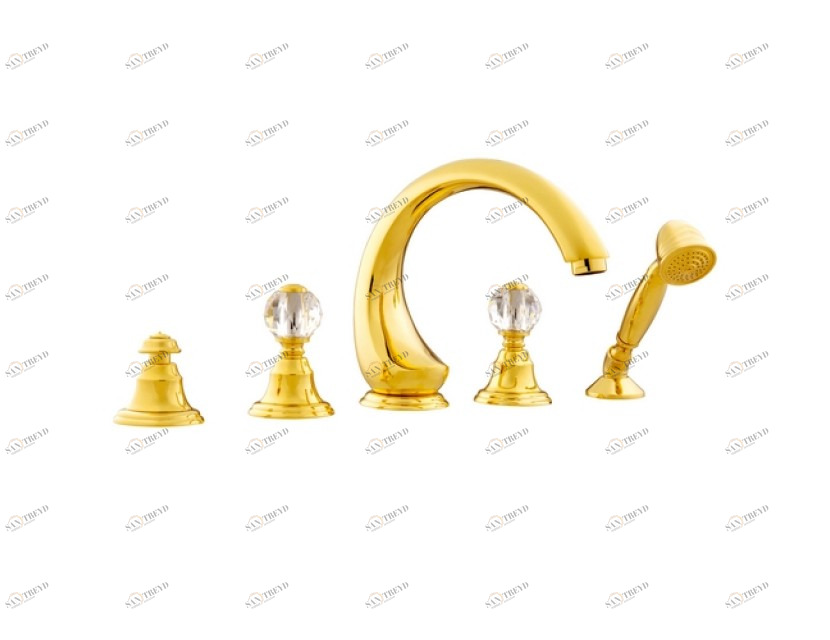 036116.000.00 Набор для ванны с пятью отверстиями и кристаллами сваровски Золото 24К Mestre Atlantica