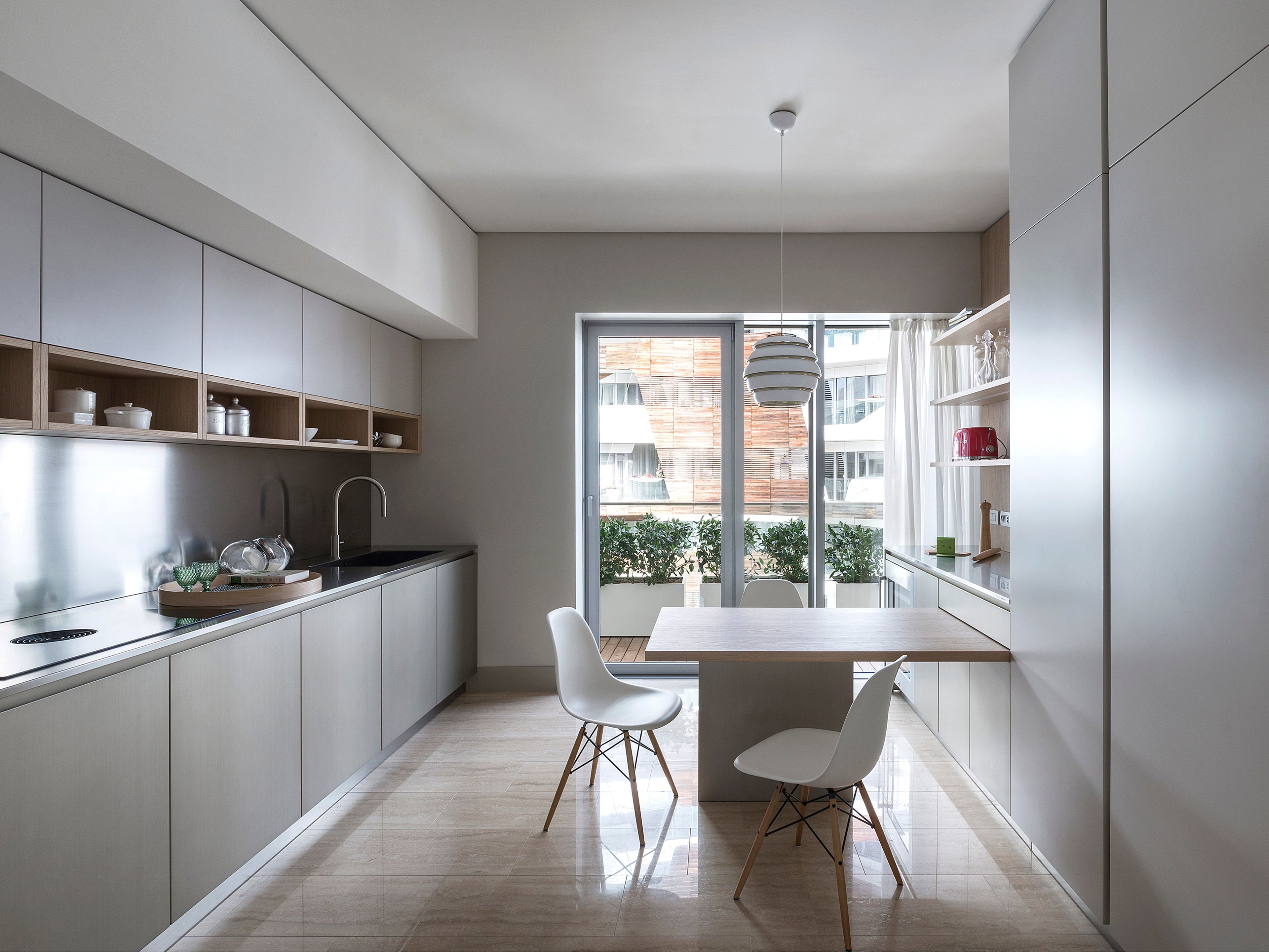 Двусторонняя линейная кухня с консольным столом TM Italia Cucine K6 ARCH-00069327