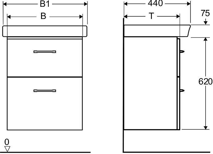 9616721001 Комплект умывальника IDO Glow Square с основанием для умывальника, с двумя ящиками, Ш = 600 мм, Ш1 = 600 мм, Т = 377, белый  - Вид №5