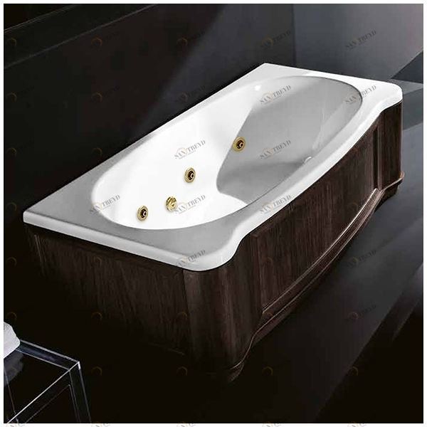Ванна Gruppo treesse New Classic Young STX-V674B-DX-WV-GD белая с золотой фурнитурой и гидромассажем и дезинфекцией прямоугольная правая деревянная панель венге STXV674BDXWVGD