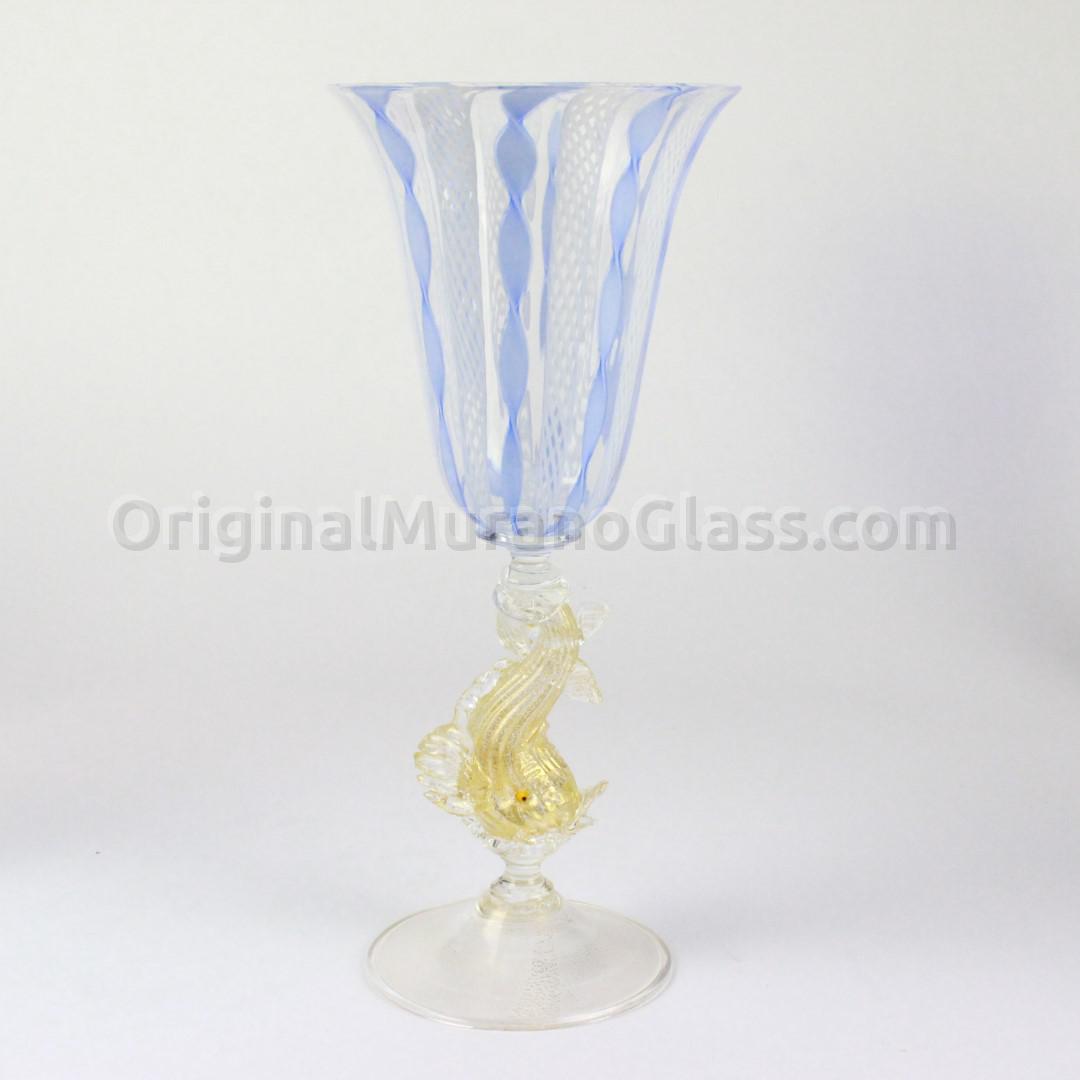 1014 ORIGINALMURANOGLASS Венецианский голубой бокал Золотой Дельфин - Delfino dorato - муранское стекло OMG 10 см  - Вид №1