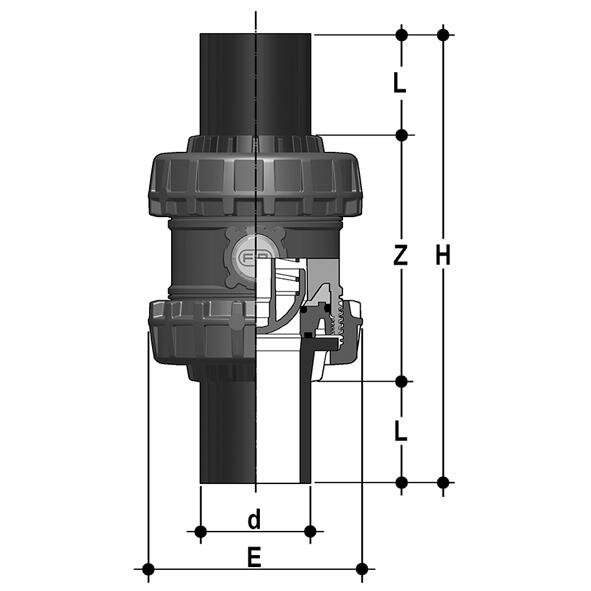 SANIT 292512511 Спринг обратный клапан, SSE Easyfit, PVC-U, PE100 патрубком  - Вид №1