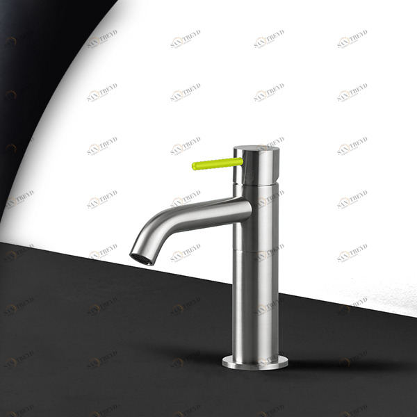 Смеситель для раковины сталь матовая с зеленой ручкой Toki Radomonte TKS1SCIL13