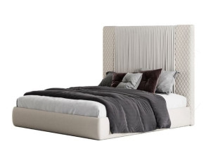 Двуспальная кровать из ткани с мягким изголовьем