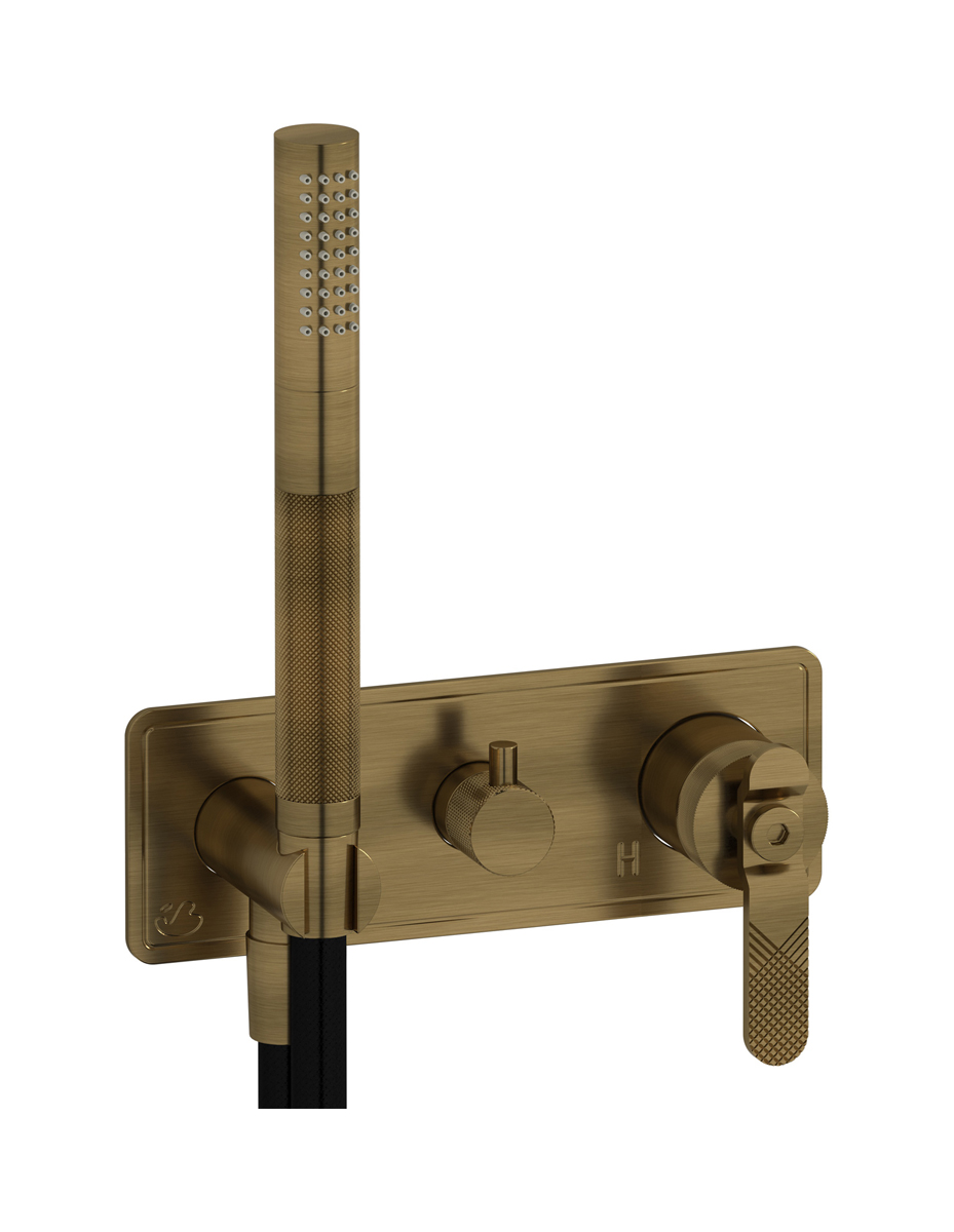 Внешние части встроенного в стену смесителя на 2 потребителя в комплекте с душевым гарнитуром. WE ARE IB b2313mb Modern Bronze Bold