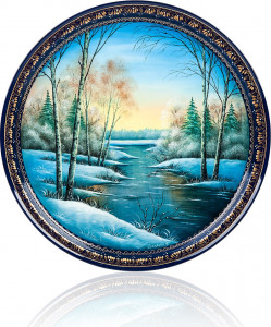 10620667 Жостовская фабрика декоративной росписи Поднос 30см А-9 "Любопытный" Сталь