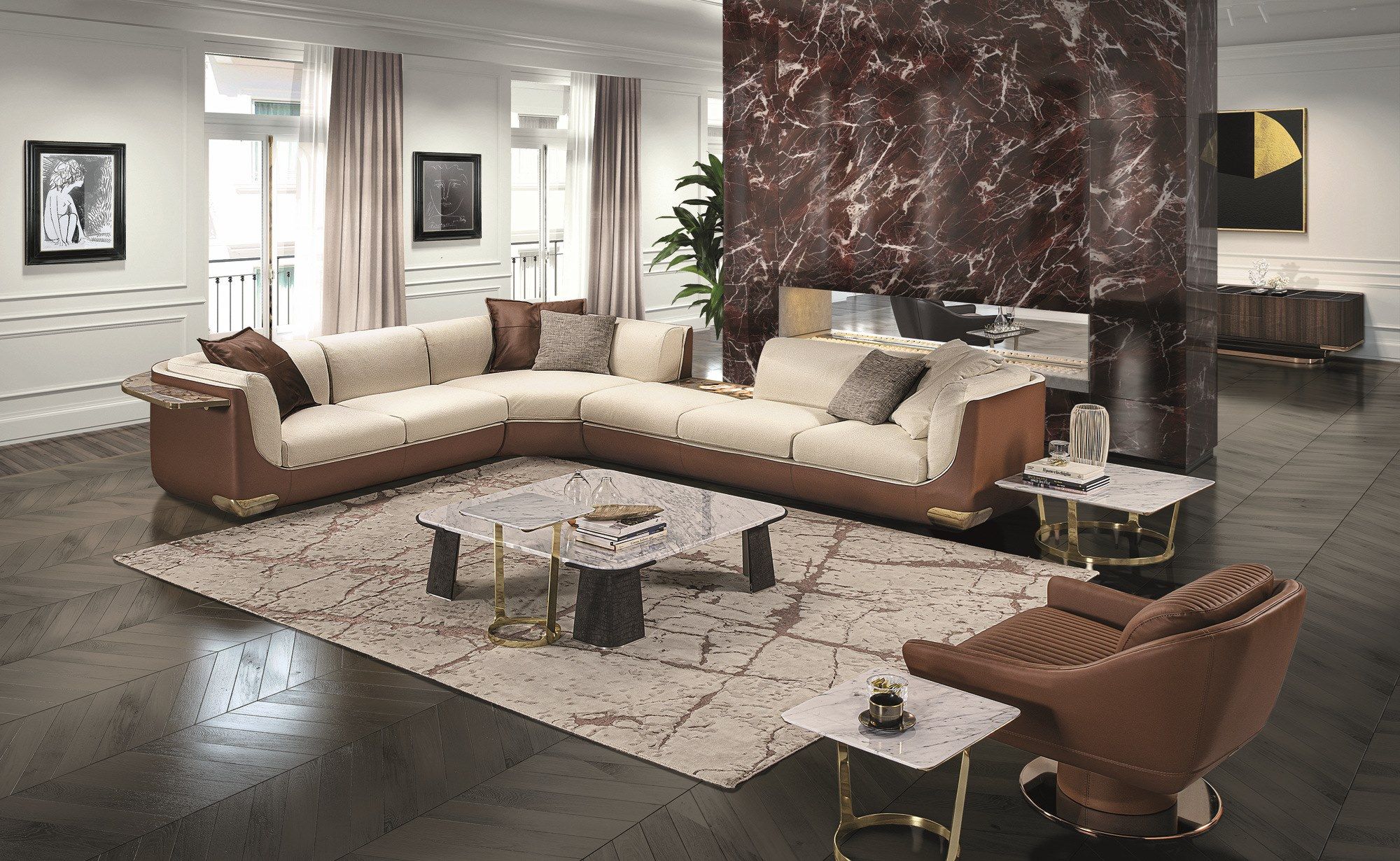 Угловой диван из кожи и ткани Longhi Loveluxe 2021-Rhythm'21 collection ARCH-00044116 - Вид №9